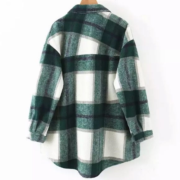 SOLD OUT Green Plaid Oversized Flannel Shacket Shirt Jacket - Picture 7 of 12